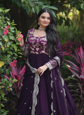 Captivating Looking Wedding wear Gown in Wine Colour